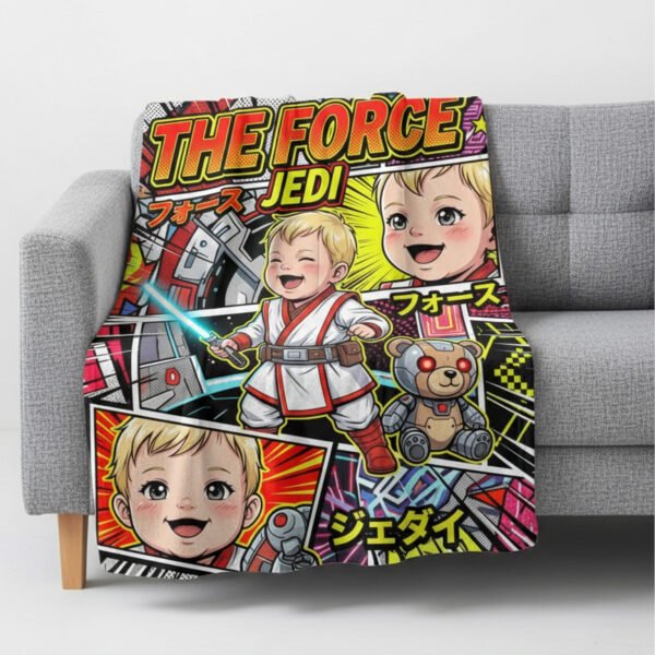 Baba sci-fi ihlette rajzfilmes plüss takaró – puha sherpa babapléd, galaktikus stílusú otthoni dekor, tökéletes ajándék babáknak