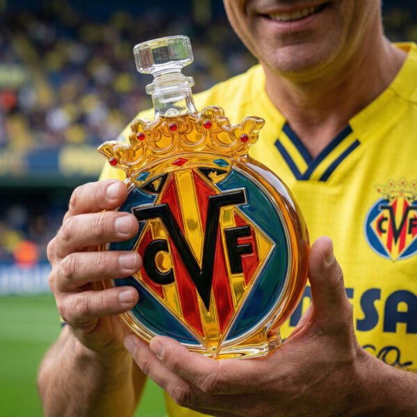 2 Villarreal CF ihletésű whiskykarafa – luxus kristály italos palack, kézzel készített, ideális whiskyhez, bourbonhöz, konyakhoz vagy skót whiskyhez