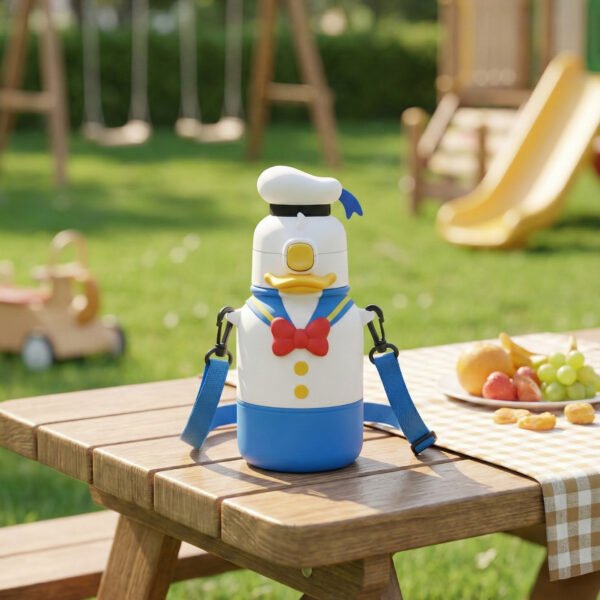 2 Kacsa karakter ihlette gyerek kulacs – aranyos rajzfilm stílusú BPA-mentes ivópalack szívószállal