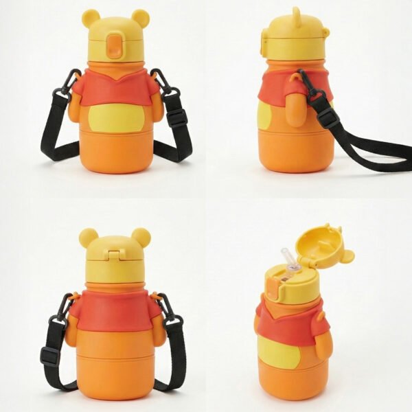 2 Mackó karakter ihlette gyerek kulacs – aranyos rajzfilm stílusú BPA-mentes ivópalack szívószállal