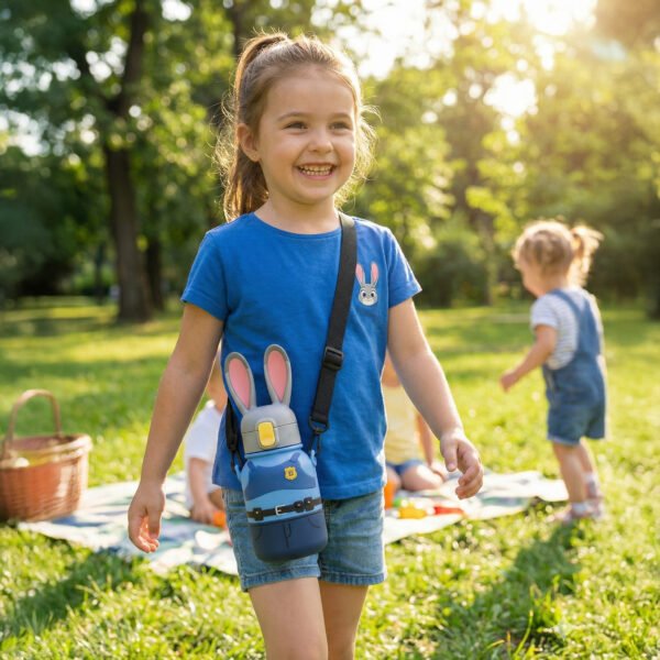 Bátor nyuszi ihlette gyerek kulacs – BPA-mentes, szívószálas ivópalack, szivárgásmentes, aranyos rajzfilmes dizájn fiúknak és lányoknak