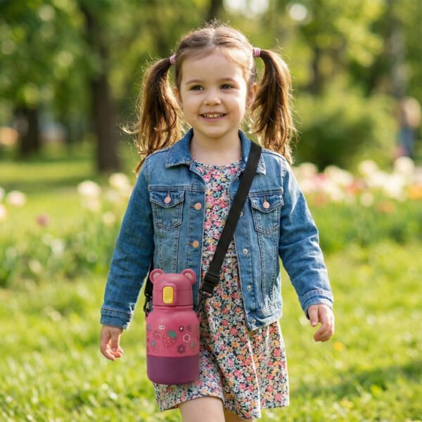 Epres mackó ihlette gyerek kulacs szívószállal – BPA-mentes, aranyos rajzfilmes dizájn, szivárgásmentes ivópalack fiúknak és lányoknak