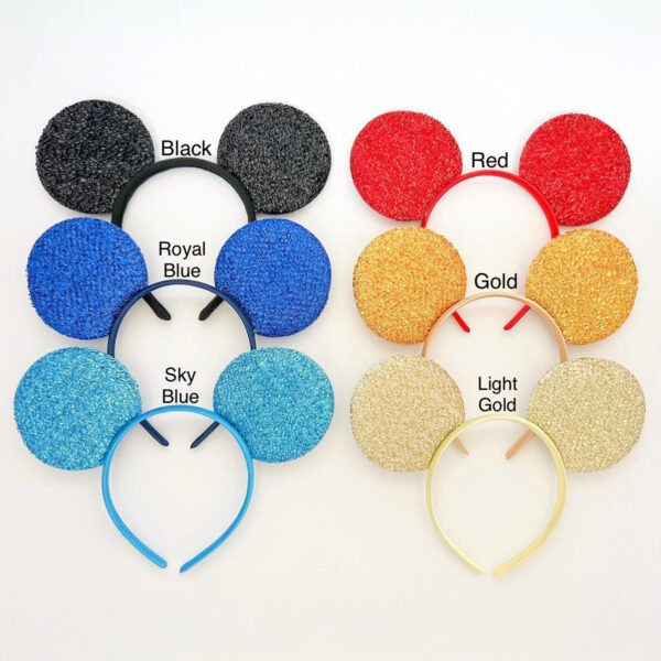 2 Egér ihlette fülpánt felnőtteknek és gyerekeknek – fekete fülek, választható masni szín, piros masnival, park-stílusú fejdísz