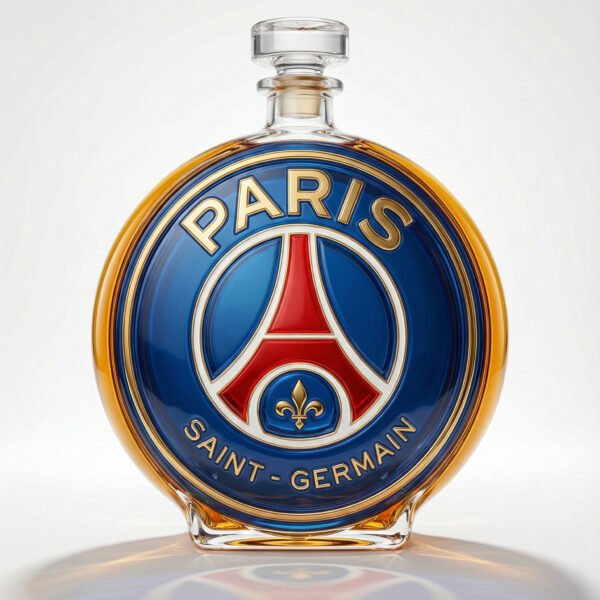 Paris Saint-Germain (PSG) ihletésű whiskykarafa – luxus, kézzel készített kristálykarafa