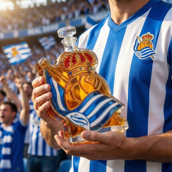 Real Sociedad ihletésű luxus kristály whiskykarafa – kézzel készített italos palack whiskyhez, bourbonhöz, konyakhoz vagy skót whiskyhez