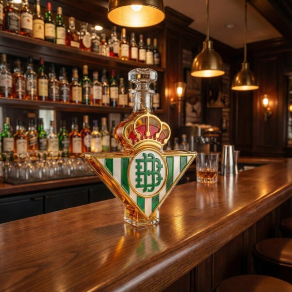 3 Real Betis ihletésű whiskykarafa – luxus, kézzel készült kristályüveg palack, ideális whiskyhez, bourbonhoz, konyakhoz vagy skót whiskyhez