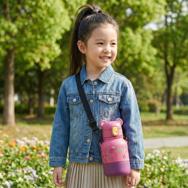 Epres mackó ihlette gyerek kulacs szívószállal – BPA-mentes, aranyos rajzfilmes dizájn, szivárgásmentes ivópalack fiúknak és lányoknak