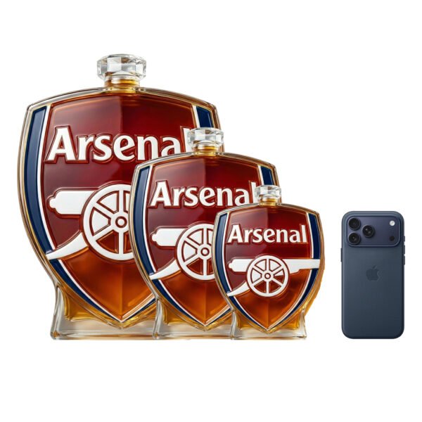 Arsenal FC ihletésű whiskykarafa – luxus kristály italos palack, kézzel készített, ideális whiskyhez, bourbonhöz, konyakhoz vagy skót whiskyhez