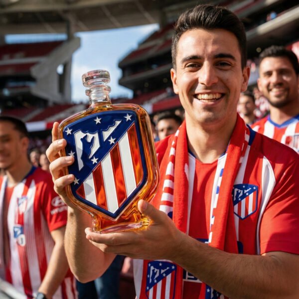 4 Atlético Madrid által ihletett whiskykarafa – luxus, kézzel készített kristálykarafa, ideális whiskyhez, bourbonhoz, konyakhoz vagy skót whiskyhez