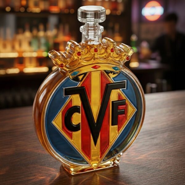 4 Villarreal CF ihletésű whiskykarafa – luxus kristály italos palack, kézzel készített, ideális whiskyhez, bourbonhöz, konyakhoz vagy skót whiskyhez
