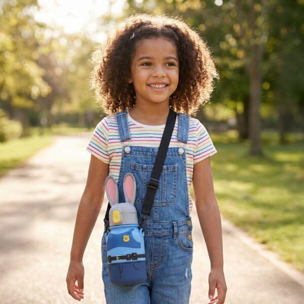 Bátor nyuszi ihlette gyerek kulacs – BPA-mentes, szívószálas ivópalack, szivárgásmentes, aranyos rajzfilmes dizájn fiúknak és lányoknak