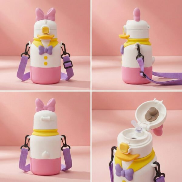 Elegáns kiskacsa ihlette gyerek kulacs – BPA-mentes, szívószálas ivópalack, aranyos rajzfilmes dizájn, szivárgásmentes, fiúknak és lányoknak