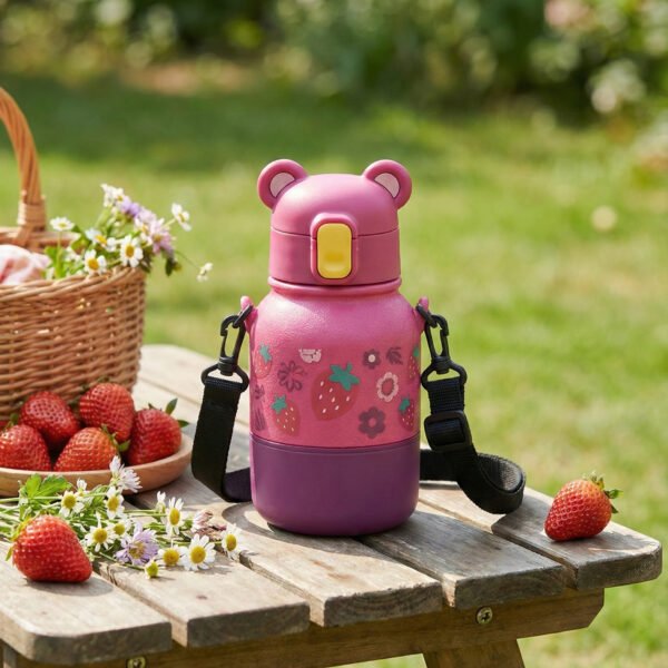 Epres mackó ihlette gyerek kulacs szívószállal – BPA-mentes, aranyos rajzfilmes dizájn, szivárgásmentes ivópalack fiúknak és lányoknak