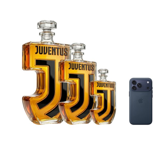4 Juventus FC által ihletett whiskykarafa – luxus minőségű, kézzel készített kristályüveg palack, amely ideális whiskyhez, bourbonhöz, konyakhoz vagy skót whiskyhez