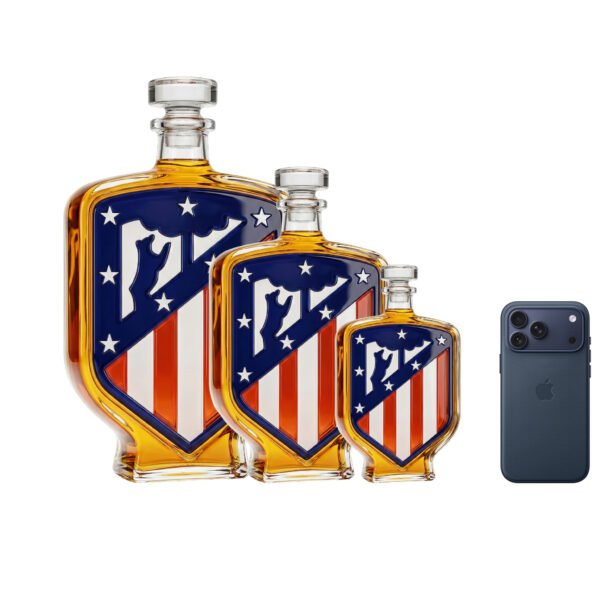 5 Atlético Madrid által ihletett whiskykarafa – luxus, kézzel készített kristálykarafa, ideális whiskyhez, bourbonhoz, konyakhoz vagy skót whiskyhez