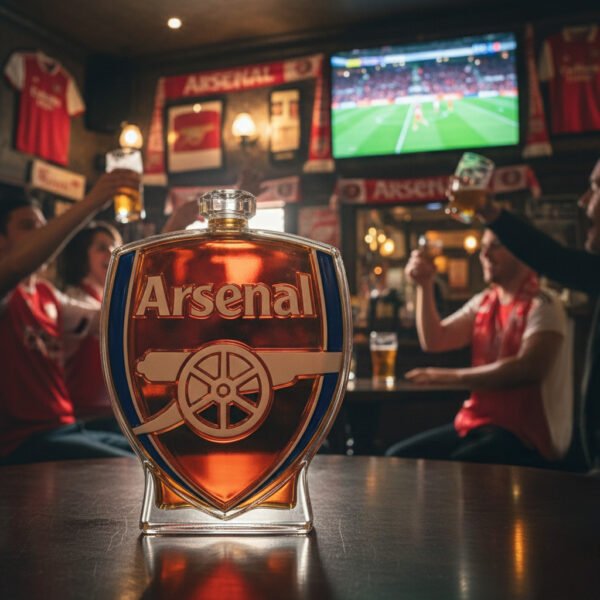 Arsenal FC ihletésű whiskykarafa – luxus kristály italos palack, kézzel készített, ideális whiskyhez, bourbonhöz, konyakhoz vagy skót whiskyhez