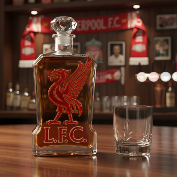6 Liverpool FC ihletésű whiskykarafa – luxus kristály italos palack, kézzel készített, ideális whiskyhez, bourbonhöz, konyakhoz vagy skót whiskyhez