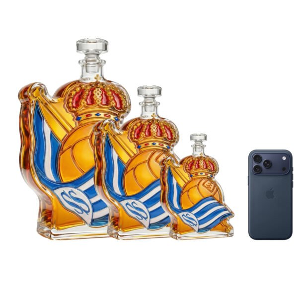 Real Sociedad ihletésű luxus kristály whiskykarafa – kézzel készített italos palack whiskyhez, bourbonhöz, konyakhoz vagy skót whiskyhez