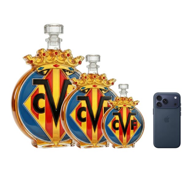 6 Villarreal CF ihletésű whiskykarafa – luxus kristály italos palack, kézzel készített, ideális whiskyhez, bourbonhöz, konyakhoz vagy skót whiskyhez