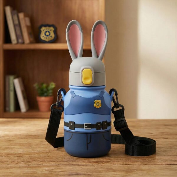 Bátor nyuszi ihlette gyerek kulacs – BPA-mentes, szívószálas ivópalack, szivárgásmentes, aranyos rajzfilmes dizájn fiúknak és lányoknak
