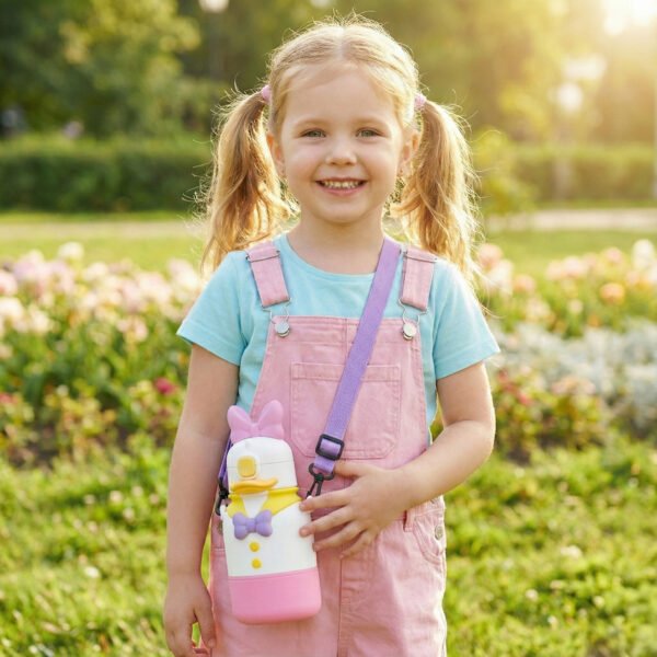 Elegáns kiskacsa ihlette gyerek kulacs – BPA-mentes, szívószálas ivópalack, aranyos rajzfilmes dizájn, szivárgásmentes, fiúknak és lányoknak