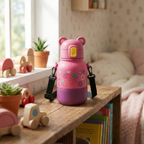 Epres mackó ihlette gyerek kulacs szívószállal – BPA-mentes, aranyos rajzfilmes dizájn, szivárgásmentes ivópalack fiúknak és lányoknak