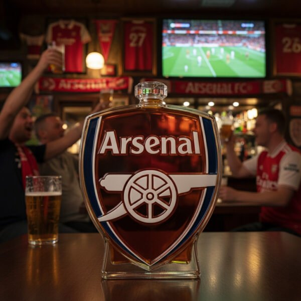 Arsenal FC ihletésű whiskykarafa – luxus kristály italos palack, kézzel készített, ideális whiskyhez, bourbonhöz, konyakhoz vagy skót whiskyhez