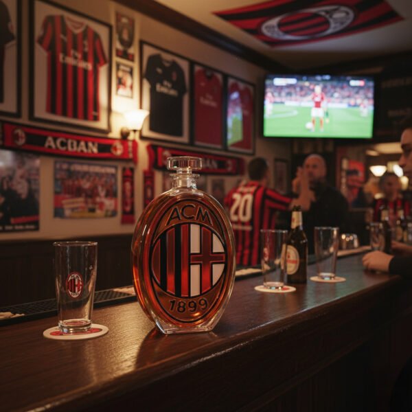 6 AC Milan ihletésű whiskykarafa – luxus kristály italos palack, kézzel készített, ideális whiskyhez, bourbonhöz, konyakhoz vagy skót whiskyhez
