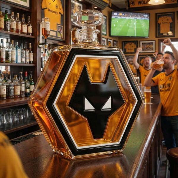 6 Wolverhampton Wanderers FC által ihletett luxus kristály whiskykarafa
