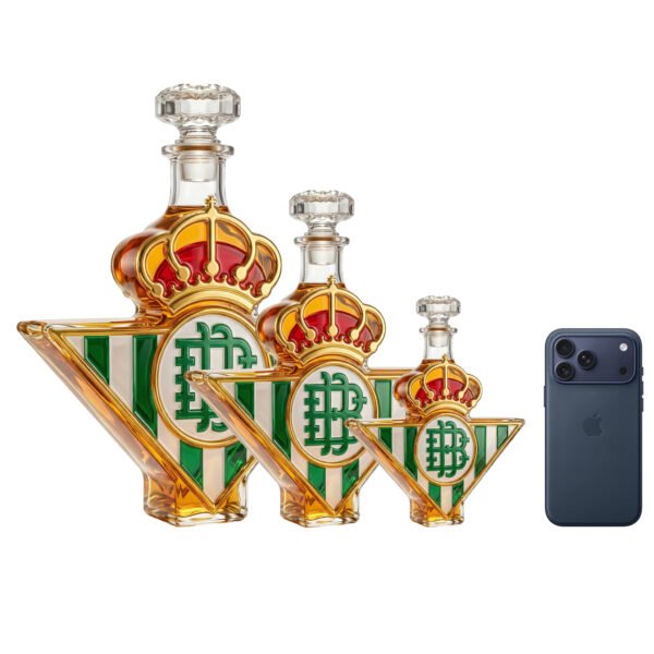7 Real Betis ihletésű whiskykarafa – luxus, kézzel készült kristályüveg palack, ideális whiskyhez, bourbonhoz, konyakhoz vagy skót whiskyhez
