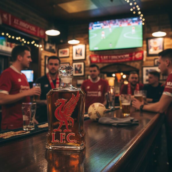 7 Liverpool FC ihletésű whiskykarafa – luxus kristály italos palack, kézzel készített, ideális whiskyhez, bourbonhöz, konyakhoz vagy skót whiskyhez