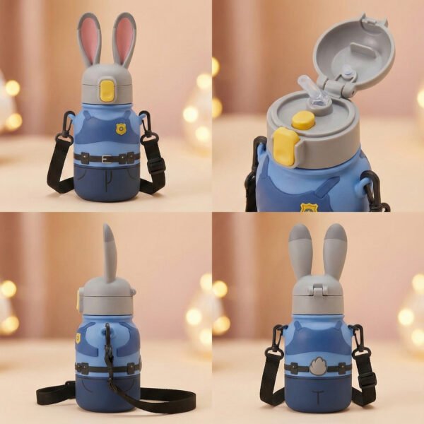 Bátor nyuszi ihlette gyerek kulacs – BPA-mentes, szívószálas ivópalack, szivárgásmentes, aranyos rajzfilmes dizájn fiúknak és lányoknak