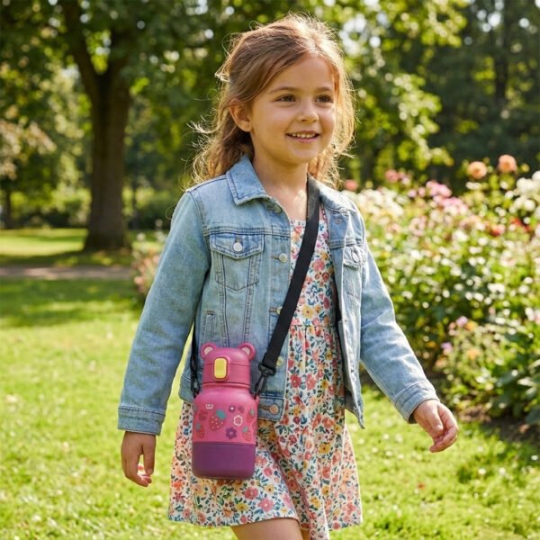 Epres mackó ihlette gyerek kulacs szívószállal – BPA-mentes, aranyos rajzfilmes dizájn, szivárgásmentes ivópalack fiúknak és lányoknak