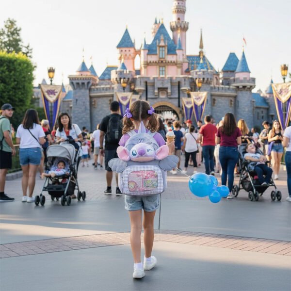 2 Aranyos angyal ihlette rajzfilmes női hátizsák – lila színben, könnyű, praktikus és divatos mindennapi dupla vállpántos táska