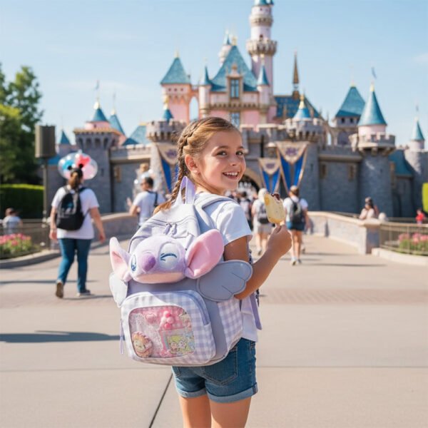 4 Aranyos angyal ihlette rajzfilmes női hátizsák – lila színben, könnyű, praktikus és divatos mindennapi dupla vállpántos táska