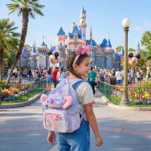 Aranyos angyal ihlette rajzfilmes női hátizsák – lila színben, könnyű, praktikus és divatos mindennapi dupla vállpántos táska