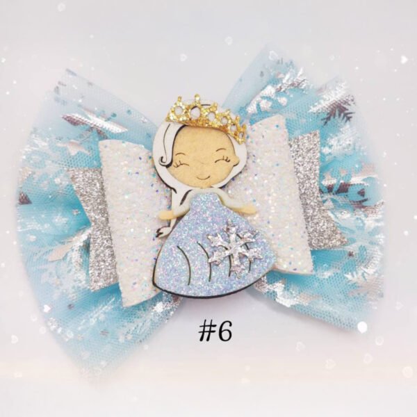 Jégkirálynő hercegnő ihlette hajcsat – csillogó glitteres hópehely, nagy 5” masni, hajklipsz lányoknak, babáknak és totyogóknak, születésnapi parti ajándék