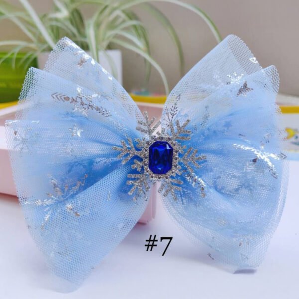 Jégkirálynő hercegnő ihlette hajcsat – csillogó glitteres hópehely, nagy 5” masni, hajklipsz lányoknak, babáknak és totyogóknak, születésnapi parti ajándék